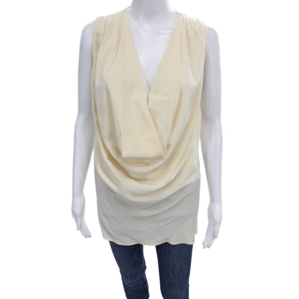 Joseph Women Silk Sleeveless Cowl Neck Tunic Blouse Ivory Size 40